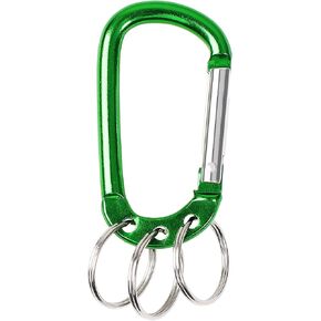 uxcell Carabiner Keychain Clip, Aluminum D Ring Clips with 3 Key Ring for Hanging, Large Locking Spring Snap Hook in Loaded Gate Hammock Swing Outdoor Hiking Fishing, 1 PCS Green