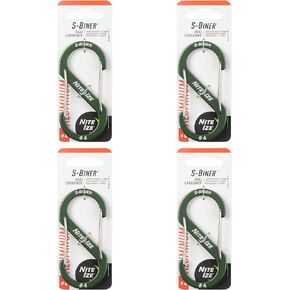 Nite Ize S-Biner Aluminum Dual Carabiner - Size 4 - Olive - 4 Count (4 Pack)