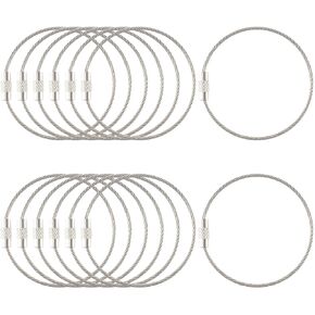 15 Pack of 6 Inch Wire Keychain Cable, Large Stainless Steel Key Ring Loop Holder for Luggage Tags, Keyrings, ID Tag Keeper (Silver)