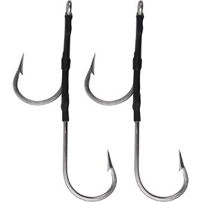 Saltwater Double Hook Rigs for Trolling and Chunking,2PCS Big Game Tuna Fishing Hooks Rigs Stainless Steel Forged Fishing Hooks for Tuna Saltwater Fishing