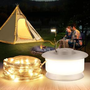 TRELC Outdoor Camping String Lights, 2 in 1 String Lights with 8 Dynamic Modes, Portable Rechargeable Camping Lantern, 32.8Ft String Lights for Tent Camping, Gatherings, Christmas Decorations