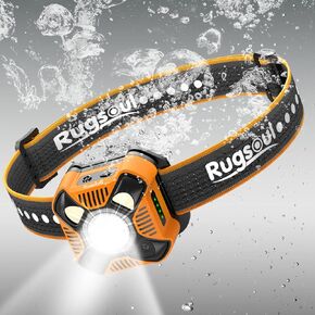 Headlamp Flashlight, IP68 Waterproof Outdoor Rechargeable LED Headlamp with 6 Lighting Modes Ultra-Light Bright Headlight for Camping, Hiking, Fishing, Cycling, Hunting Gear（Yellow
