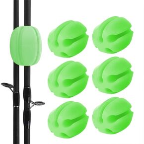 6pcs Fishing Rod Holder Straps, 5 Hole Fishing Tackle Ties, Silicone Stretchy Rod Holder, Fishing Rod Tie Holder Egg Shaped Binder for Outdoor Fishing Black
