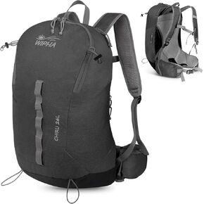WIPHA 26L Lightweight Hiking Daypack with High Strength Aluminum Support, Small Travel Hiking Backpack for Women Men (Black)