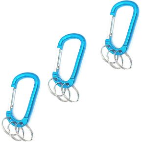 Blue Tone Multifunction Keychain Carabiners with 3 Attached Split Rings Clip Hook for Outdoor Activity Etc 3Pcs
