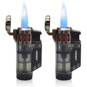 JOBON Triple Jet Flame Torch Lighter, Butane Refillable Gas Lighters with a Gift Box, 2 Pack (Butane Not Included) (Black Nickel)