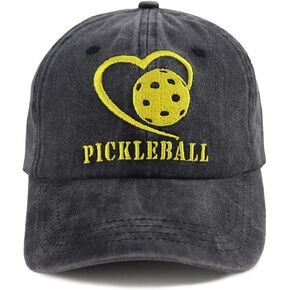 Heart Pickleball Hat for Men Women Gifts, Adjustable Distressed Cotton Embroidered Pickle Ball Baseball Caps