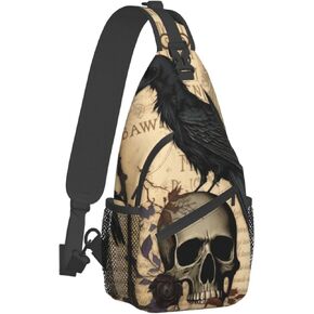 Edgar Allan Poe The Raven Skull Outdoor Cross-body Shoulder Bag, Unisex Backpack For Women Men Young Hiking Travel
