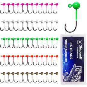 Fly Tying Jigs Kit,Small Jig Heads for Fly Fishing,60pcs Round Ball Crappie Jigs DIY Crappie Trout Tying Flies Ice Fishing 1/80oz 1/32oz 1/28oz 1/16oz