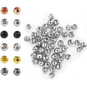 Think Fast Think Deep Beads Aventik 100 قطعة من خرز التنغستن الماسي ذو الأوجه المشقوقة مواد ربط الذبابة 10 ألوان / 5 أحجام خطاف صيد السمك المنعكس ذو الأوجه (نيكل، 7/64 بوصة (3.0 مم)) in Kuwait