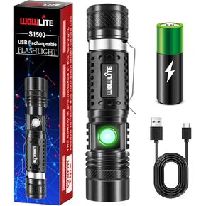 wowlite Flashlight Rechargeable, Super Bright LED Flashlights with Adjustable Brightness, Zoomable High Lumens Small Flash Light, Long Lasting for Outdoor Camping Home Emergency (Green)