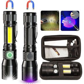 Blacklight Flashlights, 3 in-1 UV Flashlight 1000 Lumens Rechargeable, 2Pack Magnetic Flashlight with COB LED Work Light, 7 Mode Waterproof Flash Light for Emergency Camping Pet Urine Detection