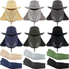 مجموعة 12 قطعة من قبعة الشمس الخارجية مع غطاء للرقبة للرجال والنساء، قبعة صيد بحافة واسعة مع غطاء للرقبة للرجال، حماية من الشمس، أكمام للذراع، أكمام تبريد خارجية للرجال والنساء، صيد السمك، المشي لمسافات طويلة، حديقة الشاطئ in Kuwait