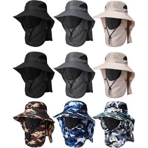 9 Pcs Summer Fishing Hat Women Men Sun Hats with UV Protection Wide Brim Outdoor Hat with Face Cover and Neck Flap Rollable Fishing Cap with Removable Face Flap for Gardening Hiking Beach, 7 Colors in Saudi Arabia