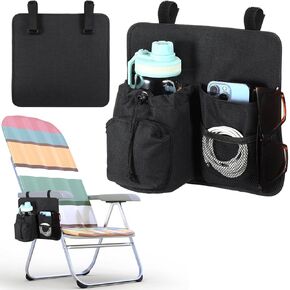 Beach Chair Cup Holder Phone Holder Universal Water Bottle Holder 4 Pockets Nylon Chair Armrest Drink Holder with 2 Self Adhesive Strap for Patio Lounger, Foldable Camping Chair (Light Gray)