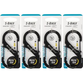 Nite Ize S-Biner Slidelock Stainless Steel - Double-Gated Design - Carabiner Clip with Locking Gates - Dual Carabiner Holder for Keys, Water Bottles & Gear - Size 4, Black, 4 Count (4 Pack)