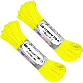 Atwood Rope - Neon Yellow 550 Paracord, 7 Strand Core 1/8 inch x 100 foot - 2 Pack