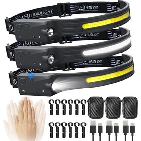 LED Headlamp rechargeable with Motion Sonsor, 2Pack 230°Illumination COB Head Lamp for Adults,Lightweight Flashlight IPX4 Waterproof Wide Beam for Night Camping Hiking Fishing Running