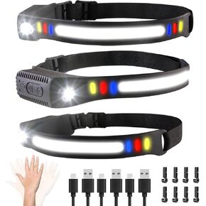 LED Headlamp Rechargeable, 230° COB Super Bright Head Lights for Forehead, Hard hat Light for Adults, USB C Headband Flashlight for Work,Hunting,Fishing,Hiking, Camping Essentials Gear