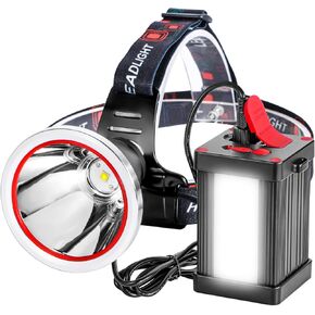 Superbright Bright LED Headlamp Powerful Portable Rechargeable Headlight Flashlight with External Side Light for Camping Biking Hunting Fishing (Yellow Light)