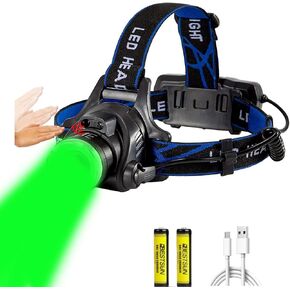 Green LED Headlamp Rechargeable Motion Sensor 18000 Lumens Super Bright Hunting Headlamps Waterproof Headlamp Flashlight Zoomable 3 Modes Headlight for Hunting Fishing Running