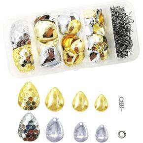100Pcs 4Sizes Fishing Spoons Rigs Spinner Blades Colorado Blades Kit for Lures Bass Walleye Pike Spinner Rigs Making DIY Fishing Lures Accessories,Include 50pcs Spring Pin & 50pcs Fishing Splits
