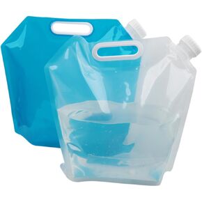Collapsible Water Container Bags Food Grade Clear Plastic Storage Jug Plastic Flasks Carrier Bag 5L /1.3 Gallon 170 Oz for Camping Hiking Backpack Emergency No-Leak Freezable Foldable Water Bottle