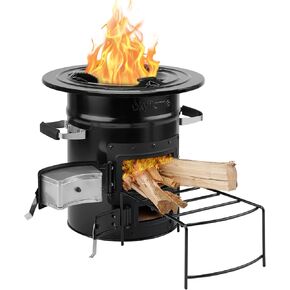 Skyflame Wood Burning Rocket Stove, Portable Camping Stove for Outdoor Cooking, Backpacking, RV and Survival, Essentials Camping Gear - Black