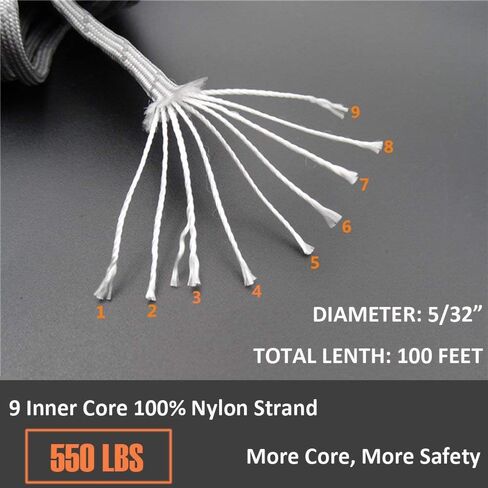 Parachute Cord 100ft Reflective 550 Type III Paracord Rope Mil-Spec Commercial Grade 9mm 550lb Tensile Strength Nylon Parachut Cord in Saudi Arabia