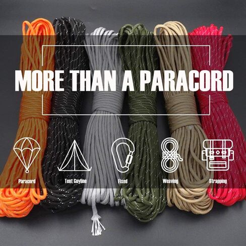 Parachute Cord 100ft Reflective 550 Type III Paracord Rope Mil-Spec Commercial Grade 9mm 550lb Tensile Strength Nylon Parachut Cord in Saudi Arabia