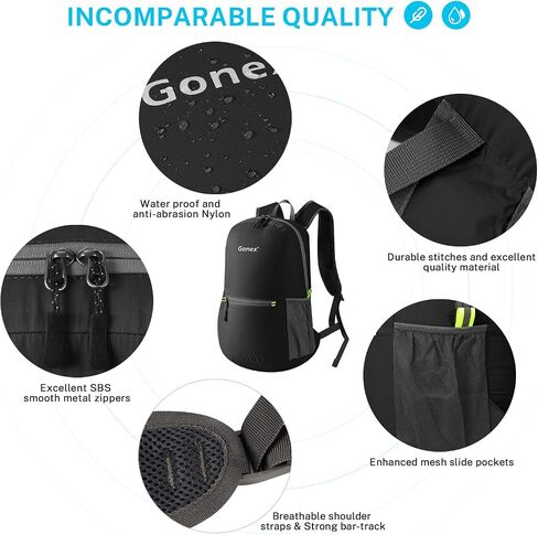 Gonex Ultra Lightweight Packable Daypack Backpack Handy Foldable Camping Outdoor Travel Cycling Backpacking Black in Kuwait