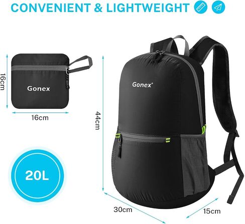 Gonex Ultra Lightweight Packable Daypack Backpack Handy Foldable Camping Outdoor Travel Cycling Backpacking Black in Kuwait