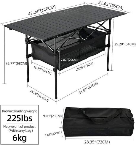 Outdoor Folding Portable Picnic Camping Table, Aluminum Roll-up Table with Easy Carrying Bag for Indoor,Outdoor,Camping, Beach,Backyard, BBQ, Party, Patio, Picnic in Saudi Arabia