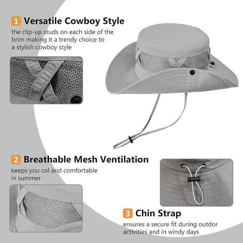 Sun Hats for Men Women Fishing Hat UPF 50+ Breathable Wide Brim Cowboy Hat Beach & Hiking Hats in Saudi Arabia