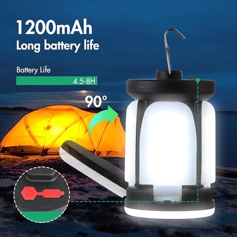 ALLOMN Camping Lantern, Rechargeable Camping Lights for Tents with 5 Modes, LED Camping Light with Foldable Hook, Portable Camping Lamp for Blackouts, Emergency, Tent, Backpacking in Kuwait