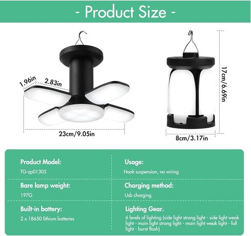 ALLOMN Camping Lantern, Rechargeable Camping Lights for Tents with 5 Modes, LED Camping Light with Foldable Hook, Portable Camping Lamp for Blackouts, Emergency, Tent, Backpacking in Kuwait