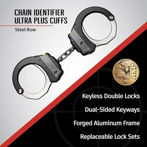ASP Identifier Keyless Double-Lock Plus Cuffs, Chain, Forged Aluminum Frame | Professional Grade Handcuffs, No Key Required to Apply, Steel Bows, Dual Sided Keyways, Colored ID Bands in Kuwait
