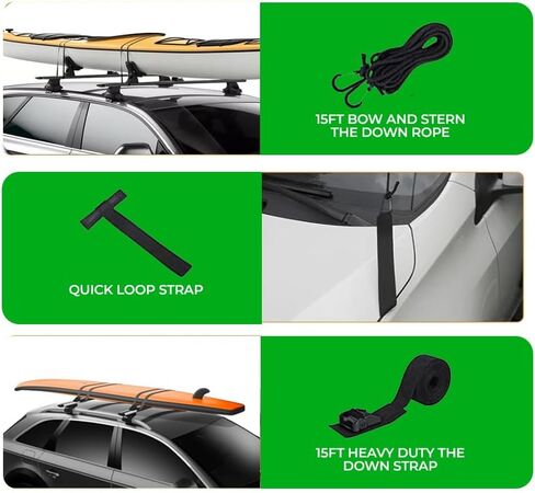 OUTDOORSILIFE- رف سقف عالمي للسيارة - كتل إسفنجية كاياك - رف ركوب الأمواج - وسادات رف سقف ناعمة لألواح ركوب الأمواج، الكاياك، الزورق مع حزام ربط للأسفل، أسود in Saudi Arabia