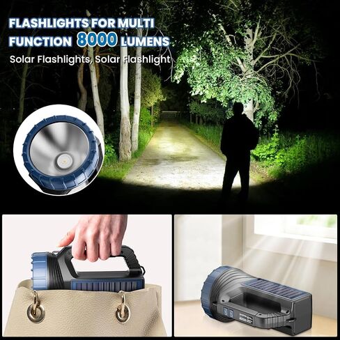 Solar Flashlights, Solar Flashlight Flashlights For Multi Function 8000 Lumens Led Flashlight With Emergency Strobe Light Emergencies, Led High Lumens, Usb C And Large Capacity Battery Fast Charging in Saudi Arabia