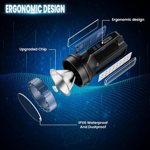 Solar Flashlights, Solar Flashlight Flashlights For Multi Function 8000 Lumens Led Flashlight With Emergency Strobe Light Emergencies, Led High Lumens, Usb C And Large Capacity Battery Fast Charging in Saudi Arabia