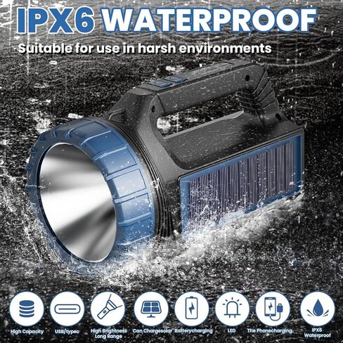 Solar Flashlights, Solar Flashlight Flashlights For Multi Function 8000 Lumens Led Flashlight With Emergency Strobe Light Emergencies, Led High Lumens, Usb C And Large Capacity Battery Fast Charging in Saudi Arabia