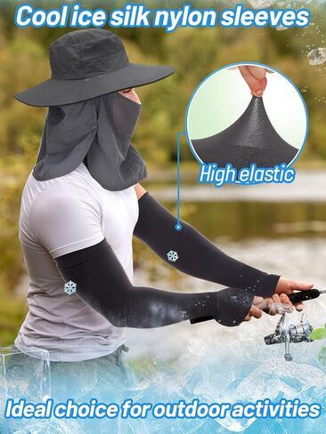 Men Fishing Hats with Arm Sleeves - 2 Packs Outdoor UV Sun Protection UPF 50+ Wide Brim Hat with Removable Face Cover & Neck Flap for Hiking Garden Beach in Kuwait