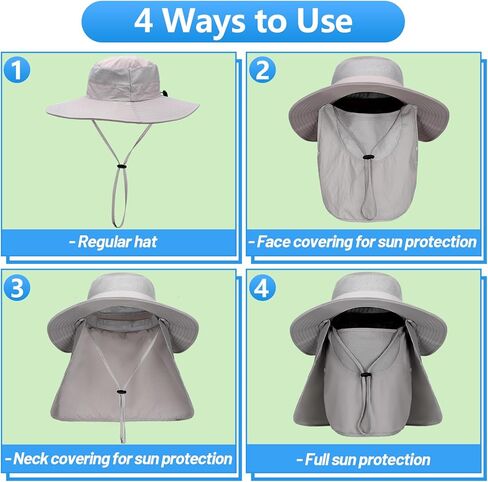Men Fishing Hats with Arm Sleeves - 2 Packs Outdoor UV Sun Protection UPF 50+ Wide Brim Hat with Removable Face Cover & Neck Flap for Hiking Garden Beach in Kuwait