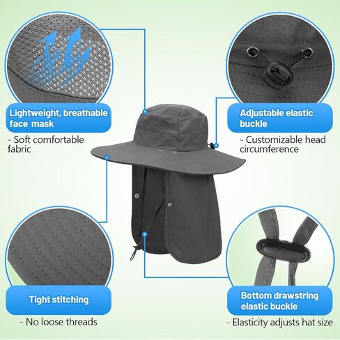 Men Fishing Hats with Arm Sleeves - 2 Packs Outdoor UV Sun Protection UPF 50+ Wide Brim Hat with Removable Face Cover & Neck Flap for Hiking Garden Beach in Kuwait