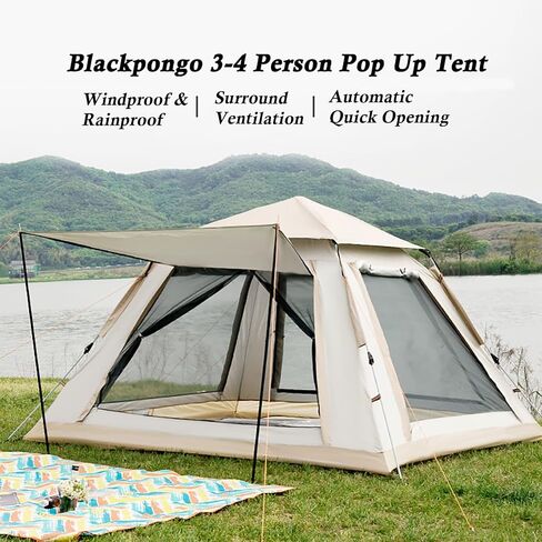 Instant Tent, Pop Up Tent, Camping Tent for 4 Person, 2 Mesh Windows & 2 Doors, Easy Set Up Tent with Vestibule & Rainfly in Saudi Arabia