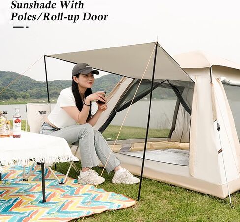Instant Tent, Pop Up Tent, Camping Tent for 4 Person, 2 Mesh Windows & 2 Doors, Easy Set Up Tent with Vestibule & Rainfly in Saudi Arabia