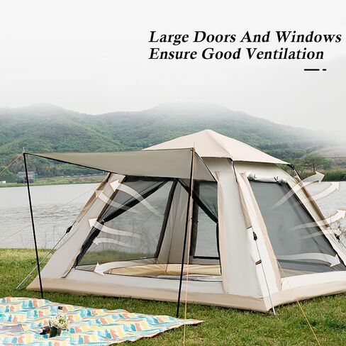 Instant Tent, Pop Up Tent, Camping Tent for 4 Person, 2 Mesh Windows & 2 Doors, Easy Set Up Tent with Vestibule & Rainfly in Saudi Arabia