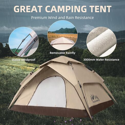 ROCKBROS Camping Tent for 2-3 Person, Waterproof Easy Up Instant Tent Windproof & Sunproof Cabin Tent for Family, Traveling, Outdoor, Hiking in Saudi Arabia