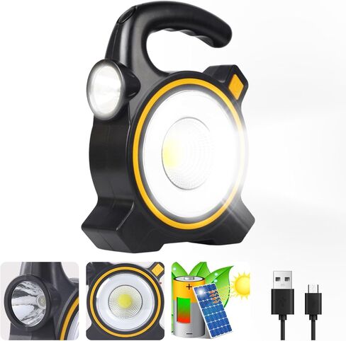 LED Solar Flashlight, Rechargeable Spotlights Flashlight Handheld USB and Solar Powered 2-in-1, COB Lanterns for Power Outages, Emergency, Hurricane, Hiking, Outdoor, Home in Saudi Arabia