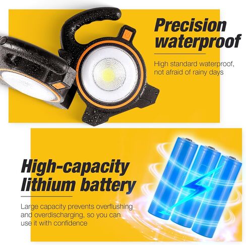 LED Solar Flashlight, Rechargeable Spotlights Flashlight Handheld USB and Solar Powered 2-in-1, COB Lanterns for Power Outages, Emergency, Hurricane, Hiking, Outdoor, Home in Saudi Arabia